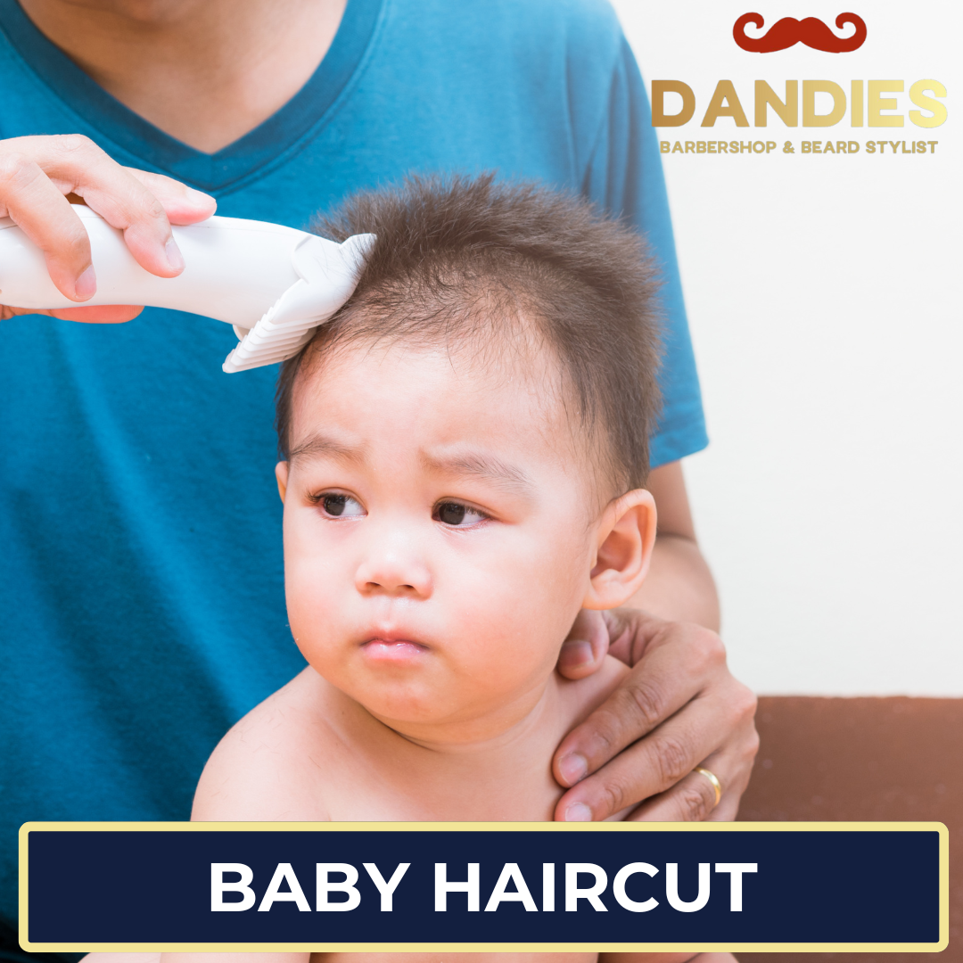baby getting a haircut at Dandies Barber in Campbell