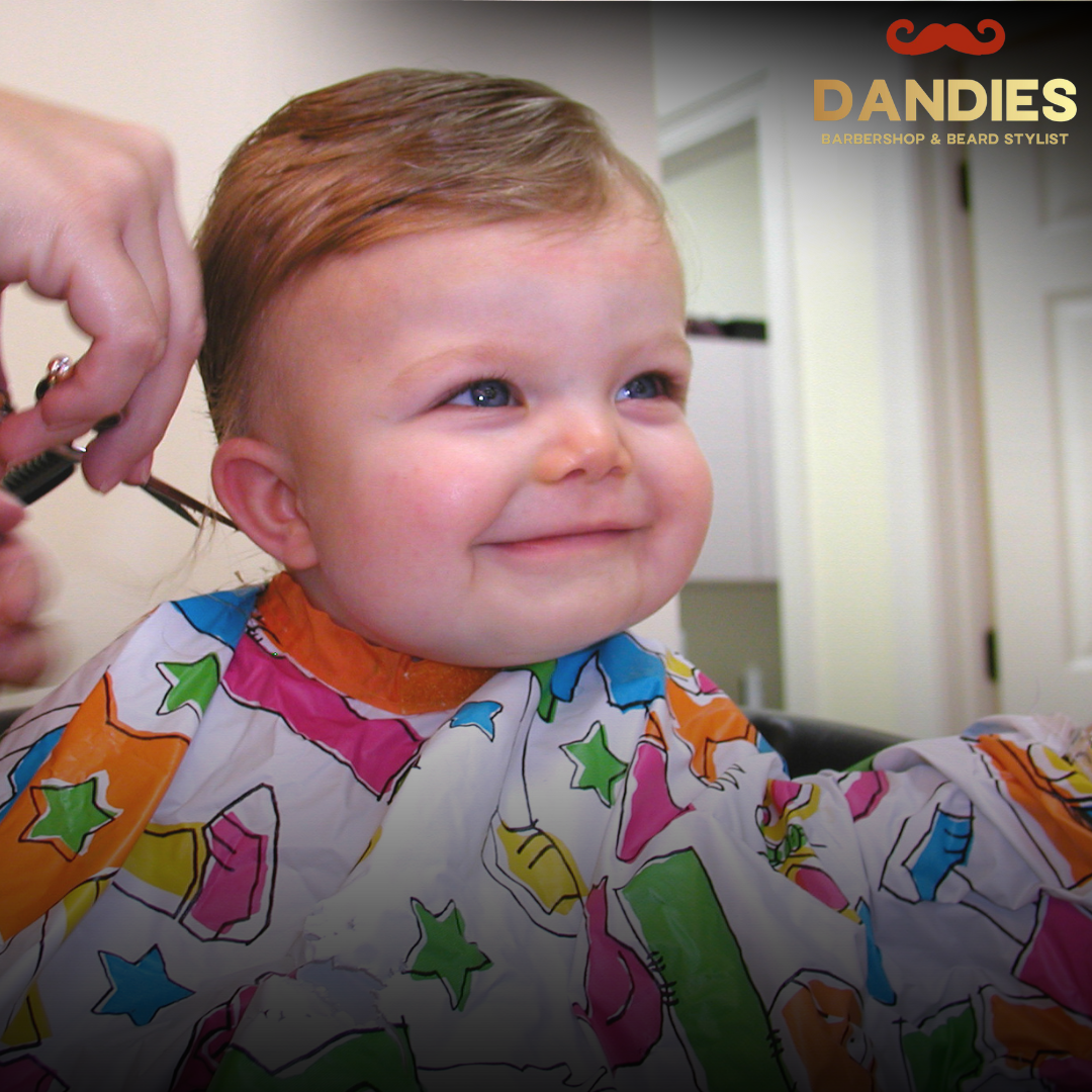 Toddler getting a haircut at Dandies Barber in Campbell